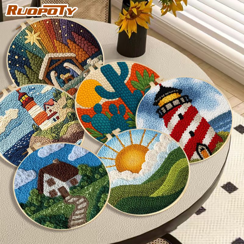 Art Craft Ideas With Paper - RUOPOTY灯台DIYニードルパンチキット ウォールアートDIYアイデア 風景ニードルパンチキット 大人向け 大人向けクラフト 刺繍針