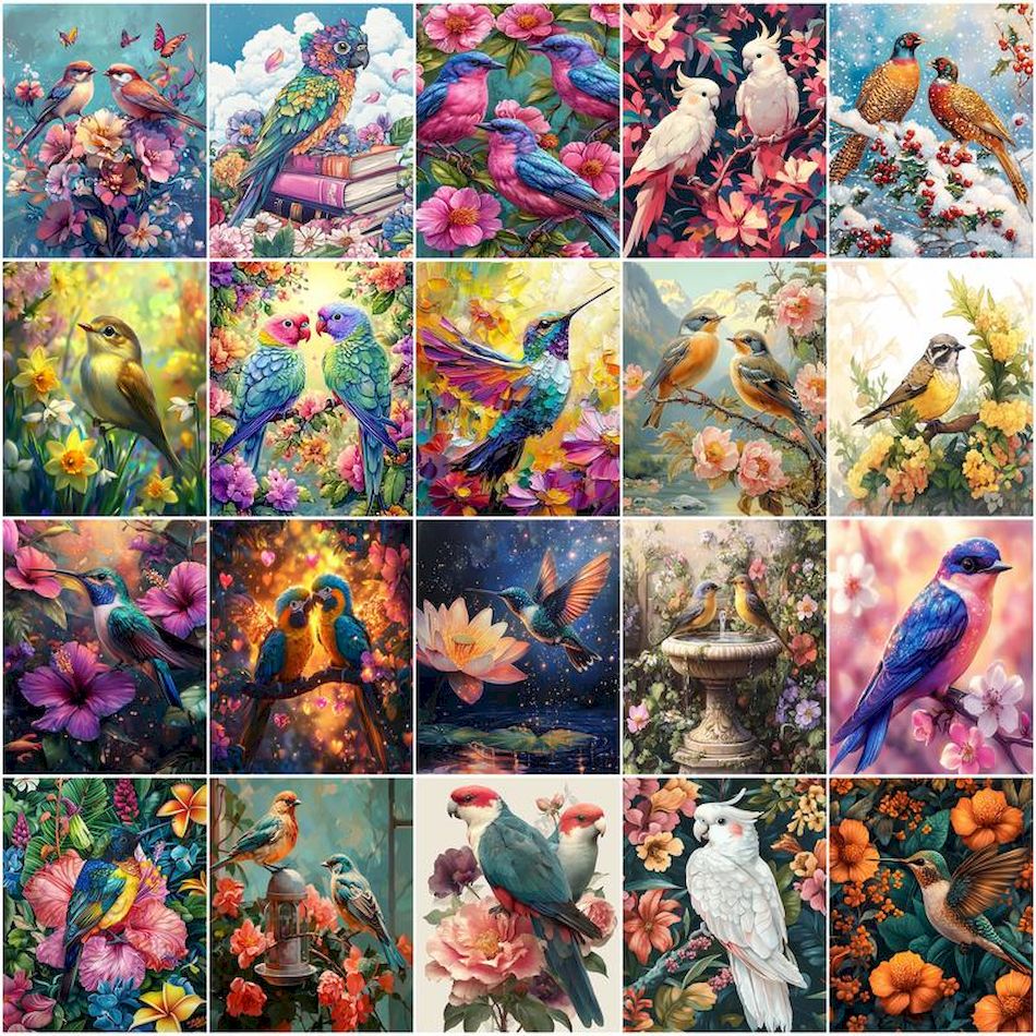 Art Craft Number - GATYZTORY 数字による絵画オイル鳥花茂みギフト工芸品アート画像額装壁アート現代キャンバス画像描画キット