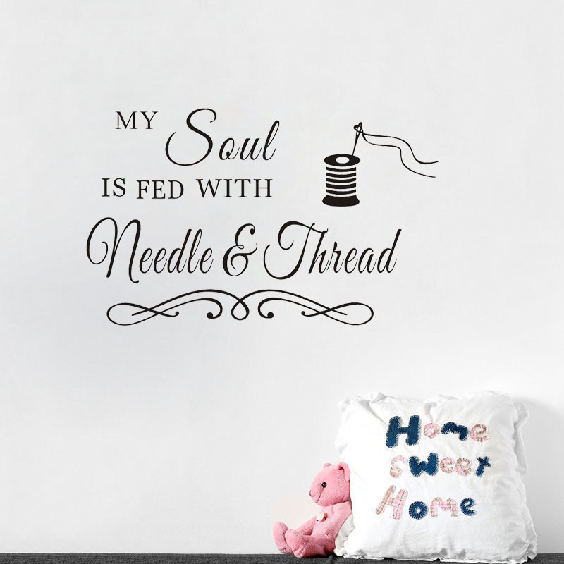 Art Craft Quotes - My Soul Needle and Thread ウォールデカール、裁縫室用引用ステッカー、クラフトスタジオ用、粘着式ビニール製ホームデコレーションアートポスター