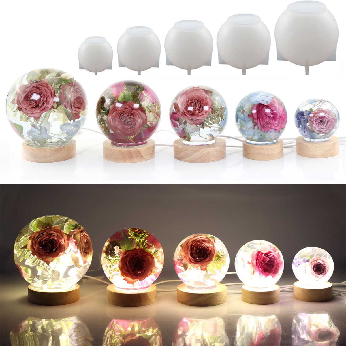 Art Craft Model - 65-120mm球体シリコンモールド、ドライフラワー球体、レジンクラフト、DIYジュエリー製作、キャスティングエポキシ樹脂モールド用