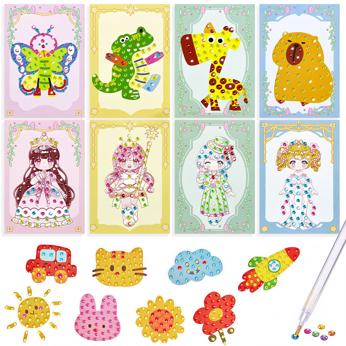 Art Craft Number - 16個入り宝石キットDIYアートクラフトセット簡単で楽しいダイヤモンドペイントバイナンバーズ、オリジナルステッカー作成アクティビティアート用品クラフトギフト
