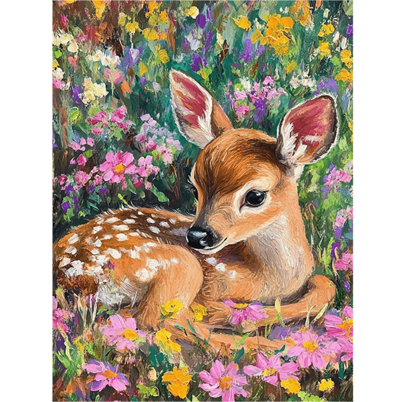 Art Craft Number - 大人向けペイント・バイ・ナンバーズキット 初心者向け 40X50CM 森の子鹿と花 DIY キャンバス絵画