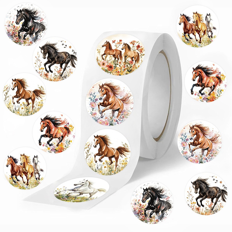 Art Craft Items - 500 ピース/ロール馬の花ステッカーかわいい動物シールステッカー DIY 紙ラップトップデカール装飾ステッカー文具ギフトシールデカール