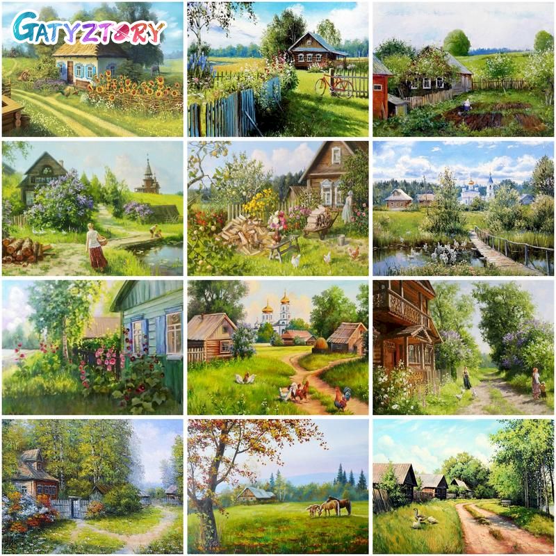 Art Craft Number - 数字によるgatyztory絵画美しい村のDIY工芸品アクリル絵の具壁アートのキャンバス絵画40x50cm