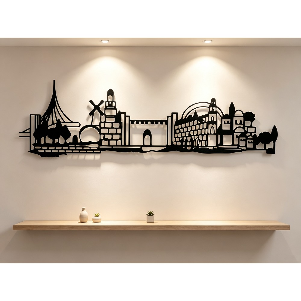 Art & Craft Clipart - CIFBUY メタルウォールアート エルサレムスカイライン装飾、ヴィンテージオールドシティシルエットウォールデコレーション、ダビデの星付き、素朴なアイアンアートワーク