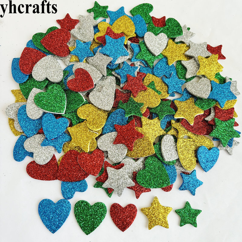 Art Craft For Kindergarten - きらびやかな星とハートのフォームステッカー,クリスマスの室内装飾,パーティーの記念品,幼稚園の工芸品,工芸品,バッチあたり150個