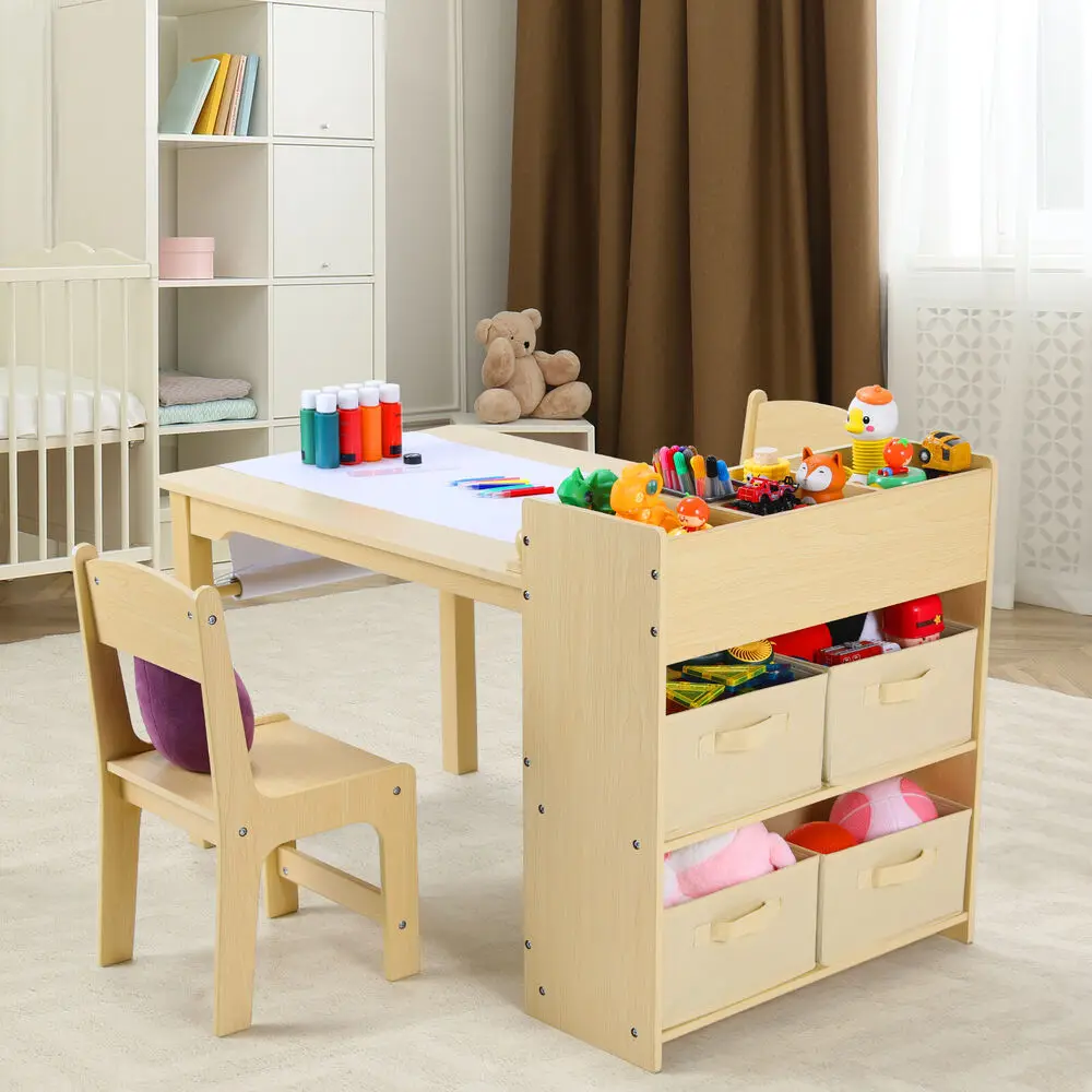 Art Craft Quotes - 子供用テーブルと椅子のセット,2つの椅子のセット,木製の工芸品,収納棚,キャンバスのシート,ロールプレルームのテーブル