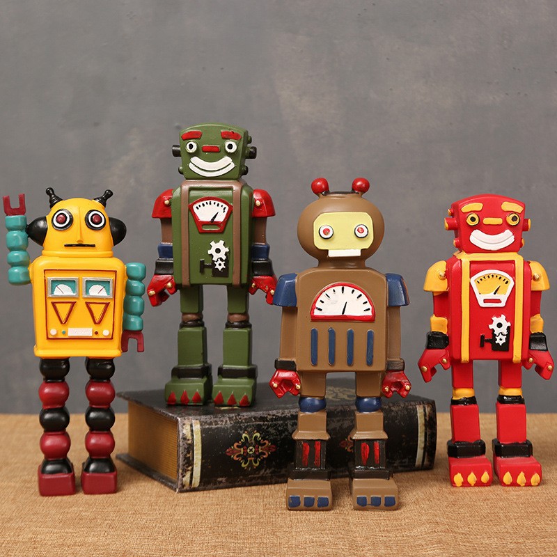 Art Craft Robot - 漫画ロボット像の置物工芸品かわいいオフィス癒しの装飾家の窓の装飾アート
