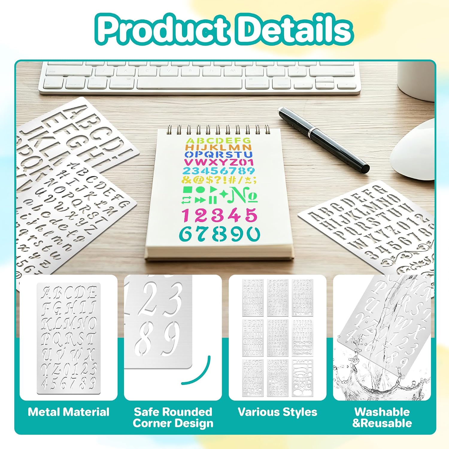 9個入り金属製レターナンバーステンシル、彫刻、壁画、DIYク - Art Craft Journal のレビューと価格
