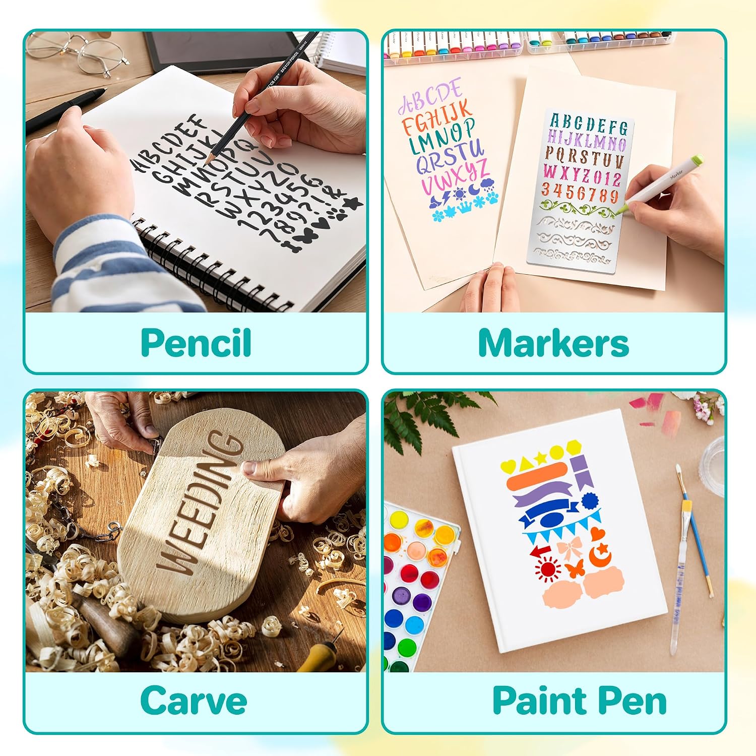 9個入り金属製レターナンバーステンシル、彫刻、壁画、DIYク - Art Craft Journal のレビューと価格