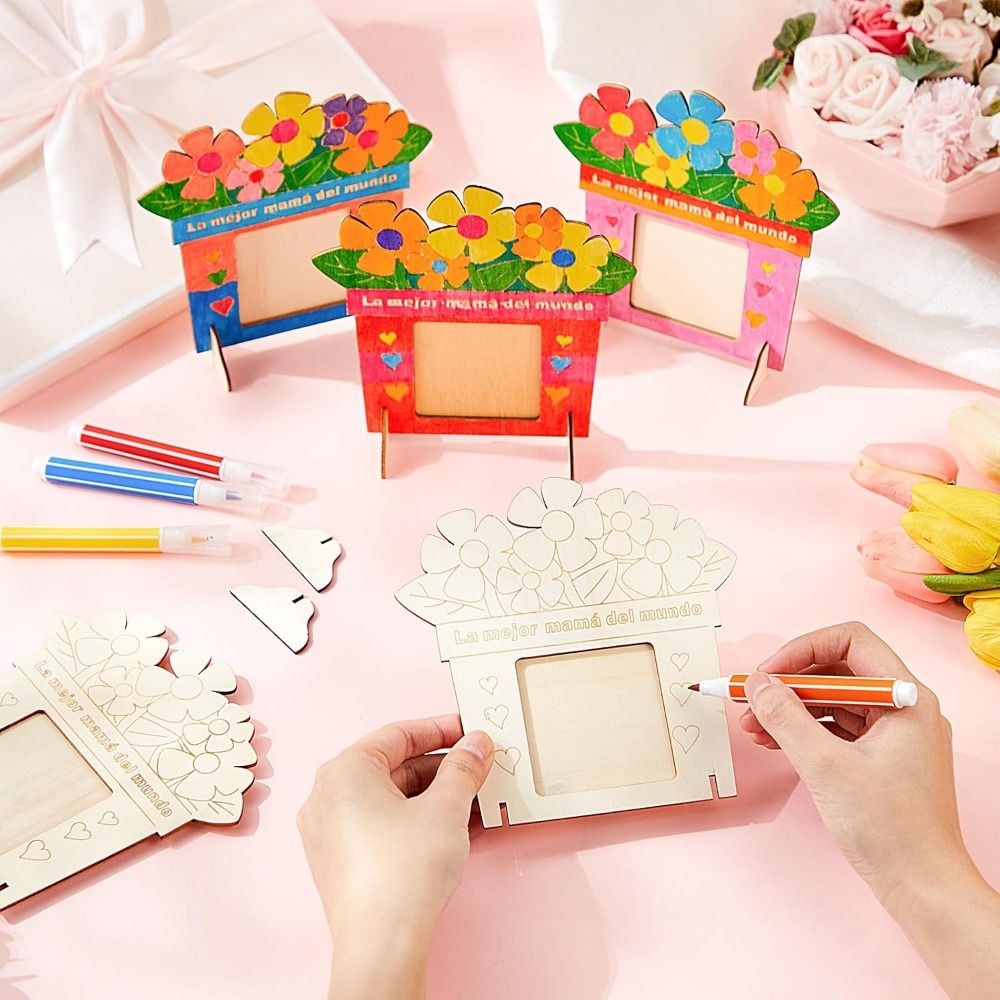 未完成の木製額縁 花の色を自分で塗り絵するDIYフォトフレー - Art Craft For Kindergarten のレビューと価格