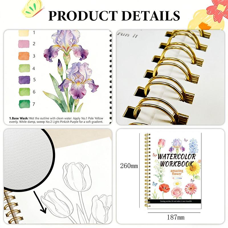 ホットセールスパイラル綴じ水彩画花柄ワークブック厚紙初心者向 - Art Craft Items のレビューと価格