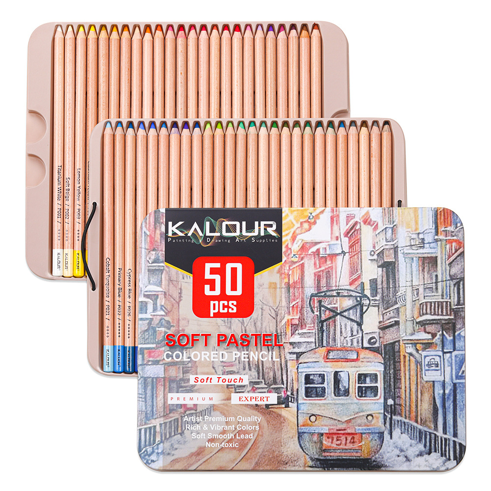 KALOUR 50色高級鉄製ボックス入り色鉛筆は、プロ仕様の - Colored Pencil Professional のレビューと価格