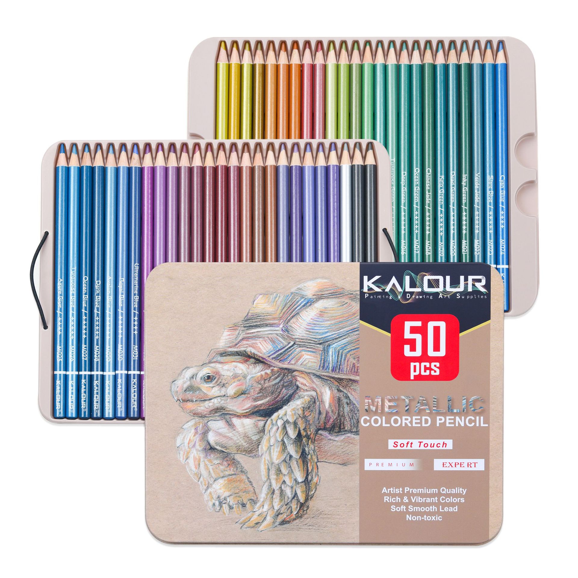 KALOUR 50色高級鉄製ボックス入り色鉛筆は、プロ仕様の - Colored Pencil Professional のレビューと価格