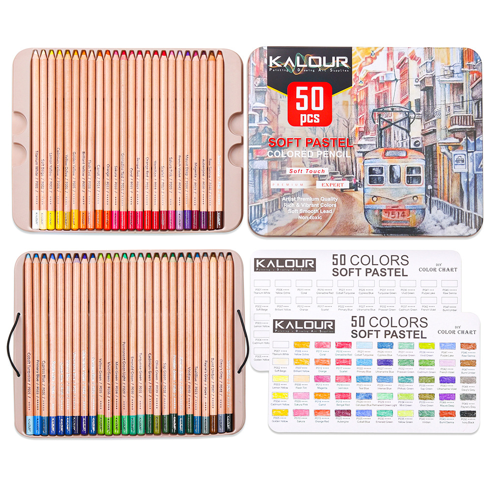 KALOUR 50色高級鉄製ボックス入り色鉛筆は、プロ仕様の - Colored Pencil Professional のレビューと価格