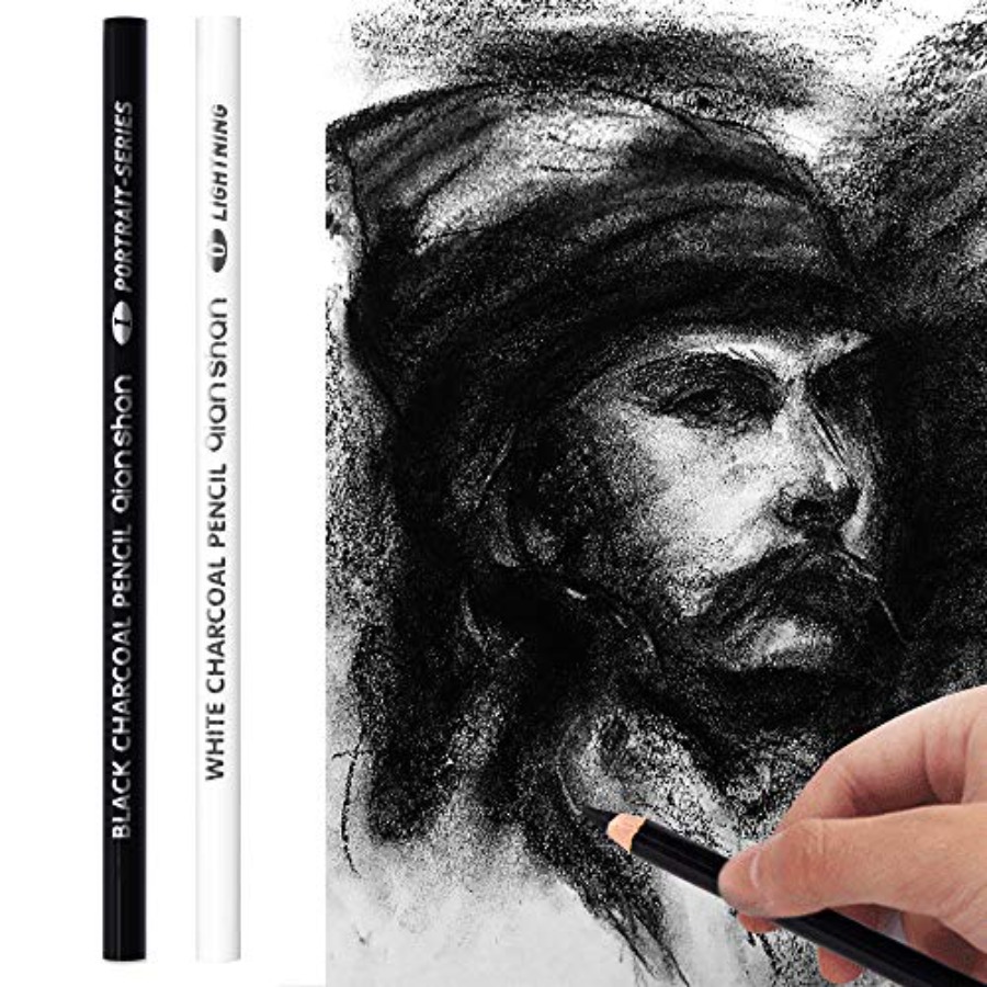 2本入り黒白炭鉛筆、プロ仕様高品質スケッチハイライト木炭鉛筆 - Colored Pencil Professional のレビューと価格