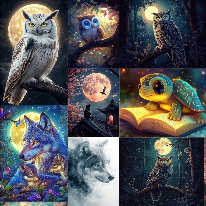 夜更かしのフクロウと満月のダイヤモンドペインティングキット、 - Art Craft Night のレビューと価格